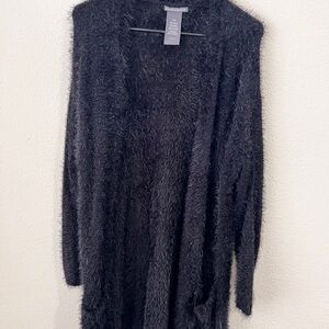 Black long and fuzzy cardigan, sz L